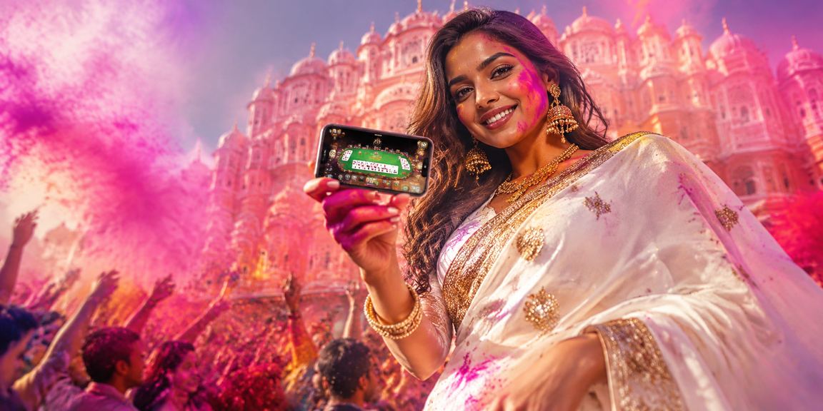 Indian woman playing Teen Patti from Jaipur with traditional attire